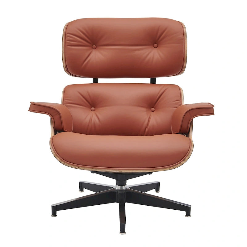 Poltrona reclinabile con poggiapiedi in noce e pelle beige, 2 pezzi, 1 posto