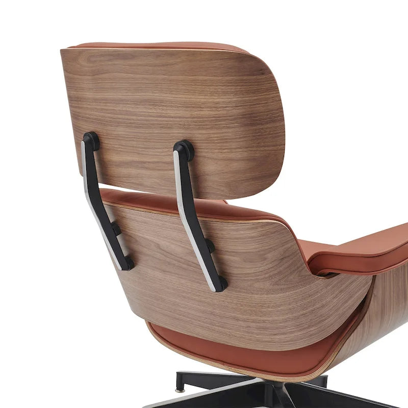 Poltrona reclinabile con poggiapiedi in noce e pelle beige, 2 pezzi, 1 posto