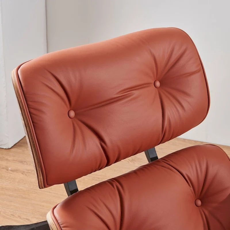 Poltrona reclinabile con poggiapiedi in noce e pelle beige, 2 pezzi, 1 posto