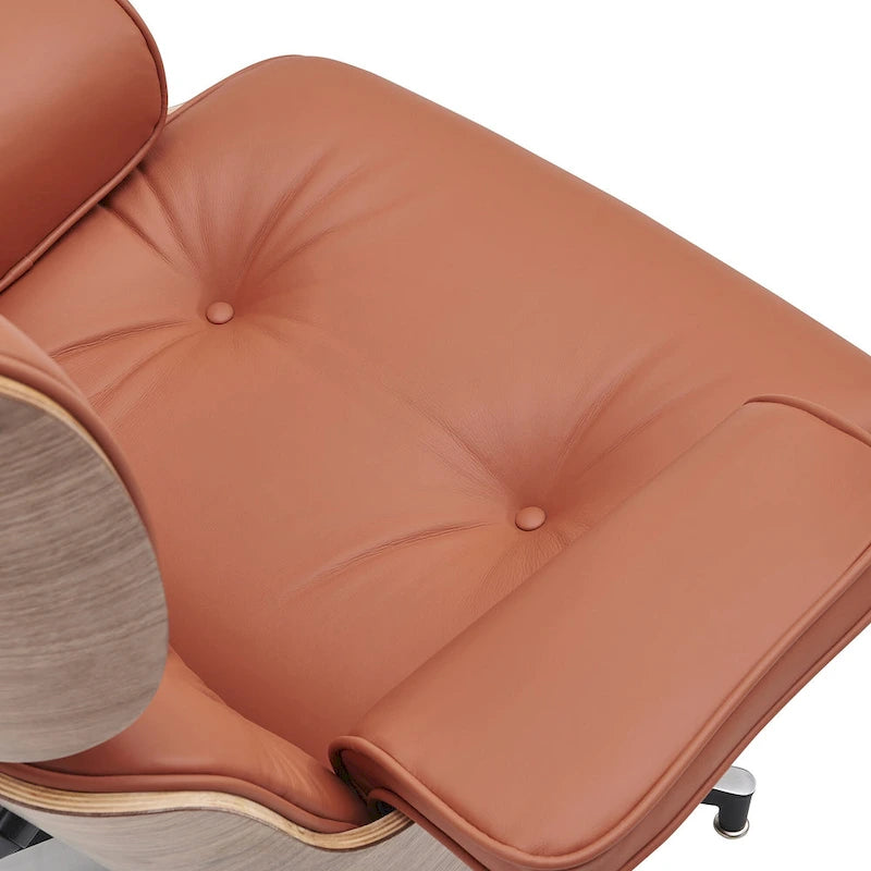 Poltrona reclinabile con poggiapiedi in noce e pelle beige, 2 pezzi, 1 posto