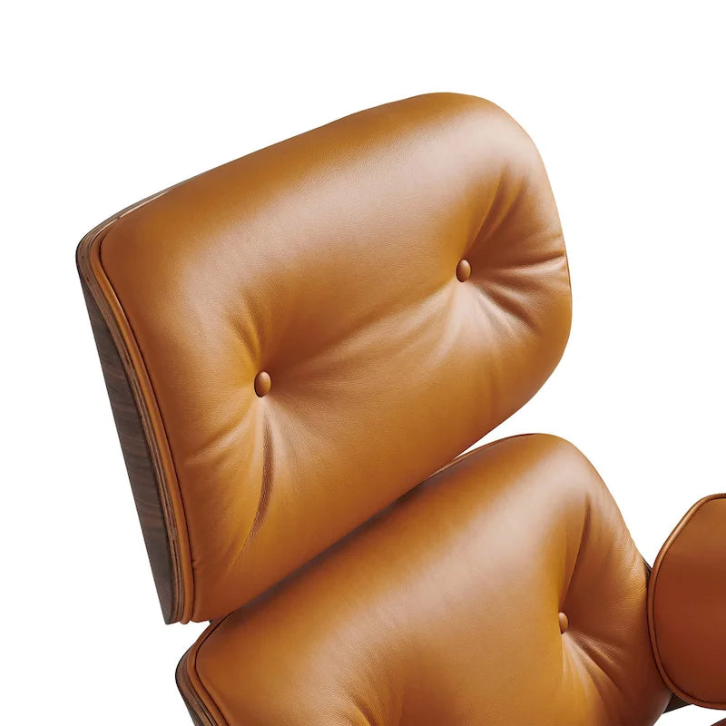 Poltrona reclinabile con poggiapiedi in noce e pelle beige, 2 pezzi, 1 posto