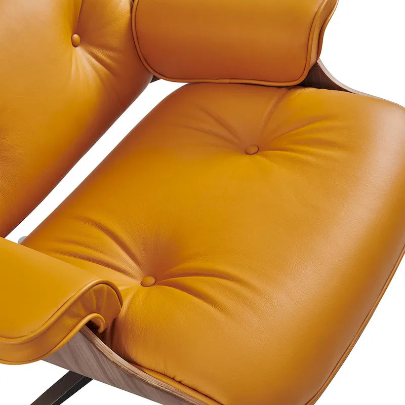 Poltrona reclinabile con poggiapiedi in noce e pelle beige, 2 pezzi, 1 posto