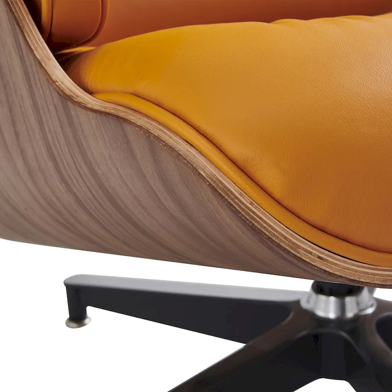 Poltrona reclinabile con poggiapiedi in noce e pelle beige, 2 pezzi, 1 posto