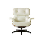 Poltrona reclinabile con poggiapiedi in noce e pelle beige, 2 pezzi, 1 posto