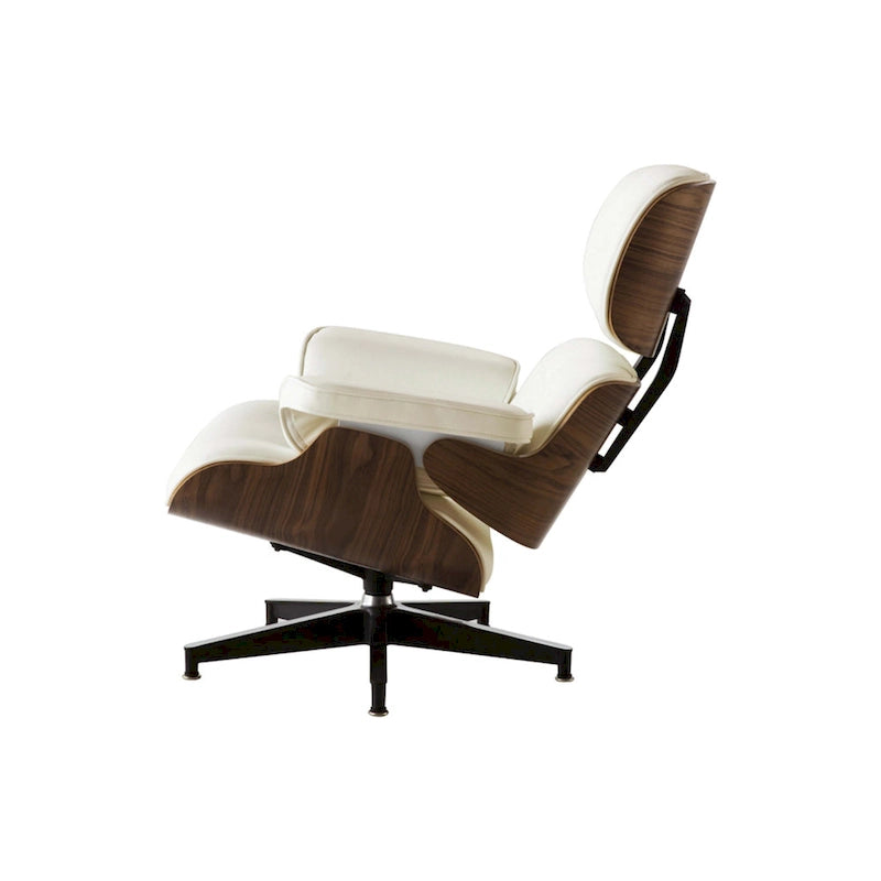 Poltrona reclinabile con poggiapiedi in noce e pelle beige, 2 pezzi, 1 posto