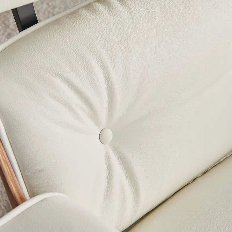 Poltrona reclinabile con poggiapiedi in noce e pelle beige, 2 pezzi, 1 posto