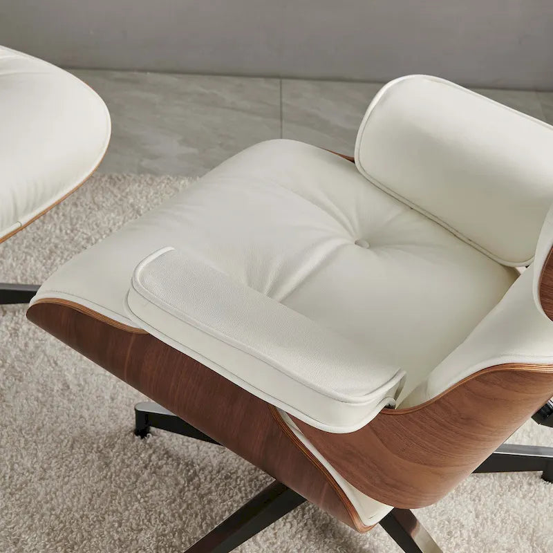 Poltrona reclinabile con poggiapiedi in noce e pelle beige, 2 pezzi, 1 posto