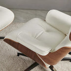 Poltrona reclinabile con poggiapiedi in noce e pelle beige, 2 pezzi, 1 posto