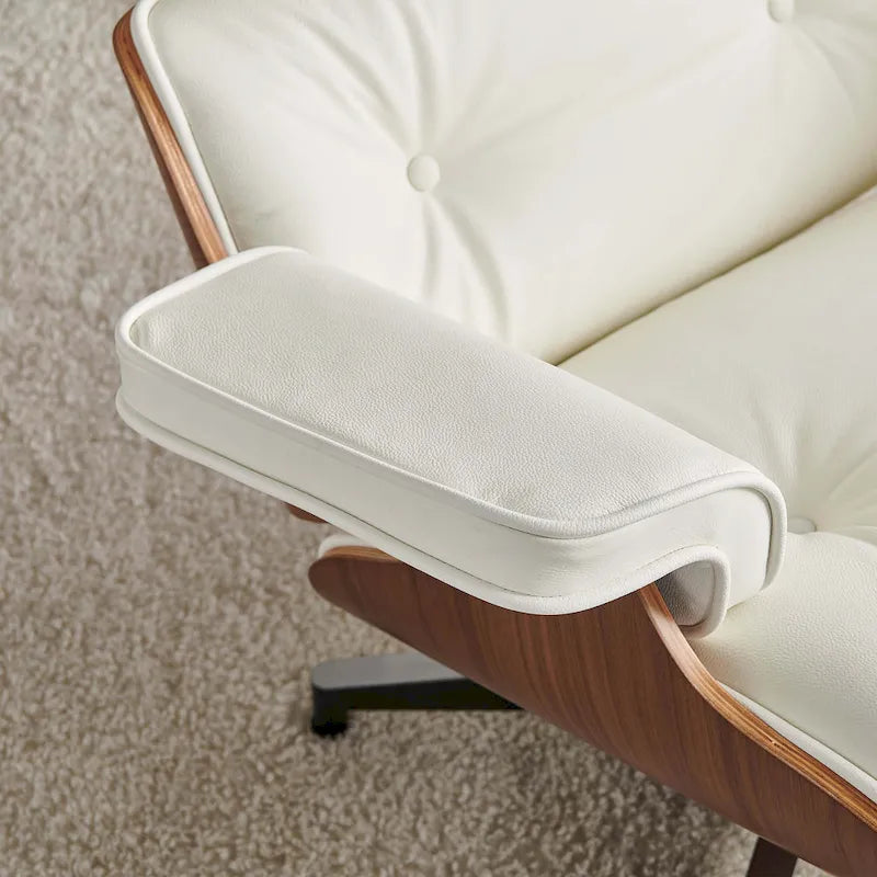 Poltrona reclinabile con poggiapiedi in noce e pelle beige, 2 pezzi, 1 posto