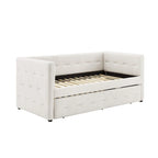 Divano letto imbottito trapuntato cammello/bianco/grigio con letto estraibile – 2 posti letto