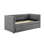Divano letto imbottito trapuntato cammello/bianco/grigio con letto estraibile – 2 posti letto