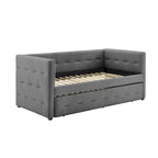 Divano letto imbottito trapuntato cammello/bianco/grigio con letto estraibile – 2 posti letto