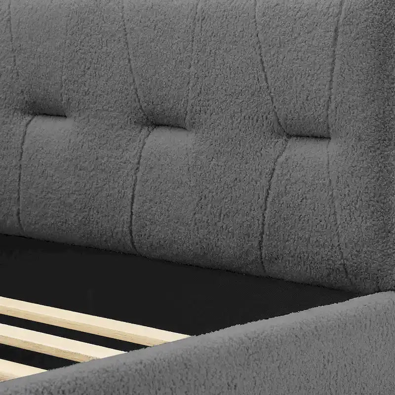 Divano letto imbottito trapuntato cammello/bianco/grigio con letto estraibile – 2 posti letto