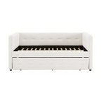 Divano letto imbottito trapuntato cammello/bianco/grigio con letto estraibile – 2 posti letto