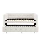 Divano letto imbottito trapuntato cammello/bianco/grigio con letto estraibile – 2 posti letto