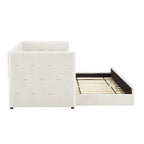 Divano letto imbottito trapuntato cammello/bianco/grigio con letto estraibile – 2 posti letto