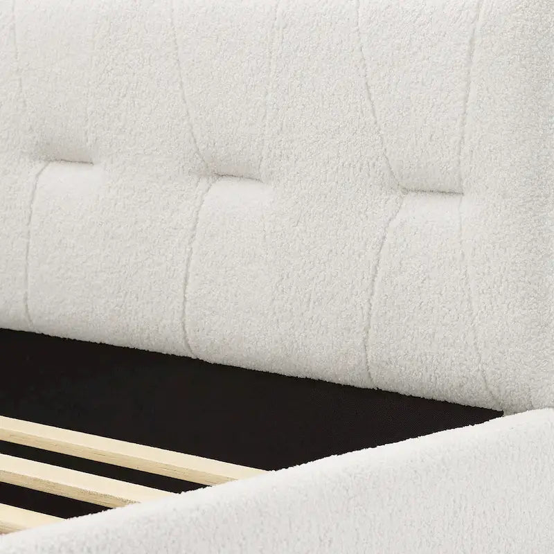 Divano letto imbottito trapuntato cammello/bianco/grigio con letto estraibile – 2 posti letto
