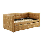 Divano letto imbottito trapuntato cammello/bianco/grigio con letto estraibile – 2 posti letto