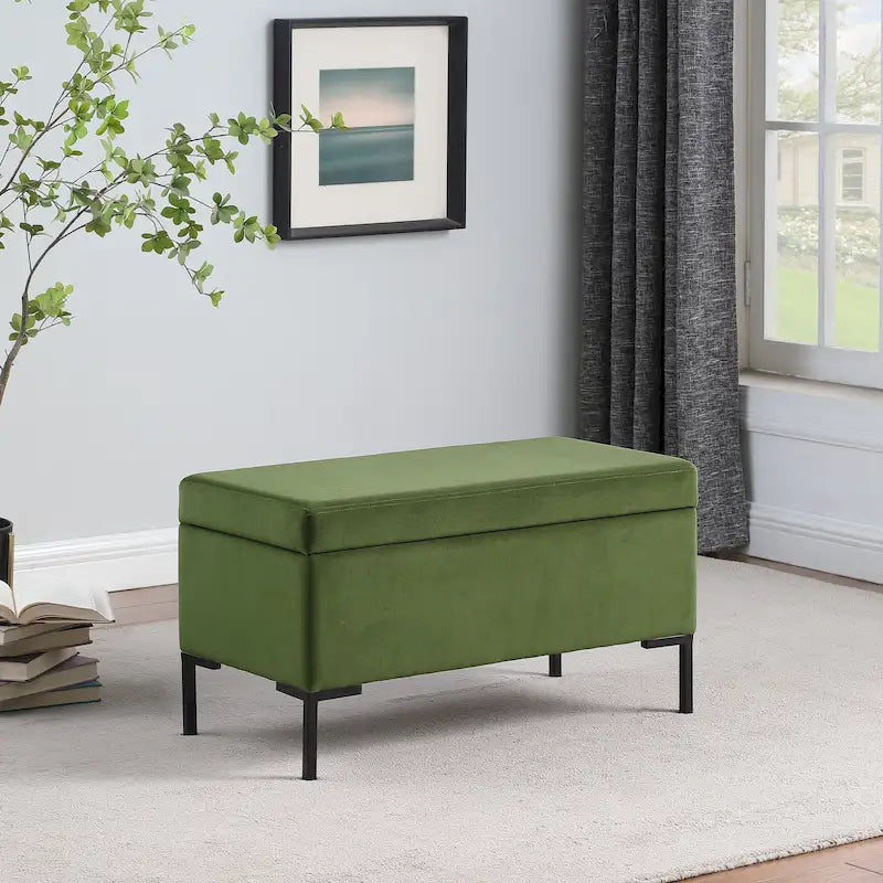 Panca Contenitore con Gambe in Metallo – Velluto Verde / Bouclé Bianco / Velluto Rosa Cipria / Tessuto Grigio, 1–2 posti