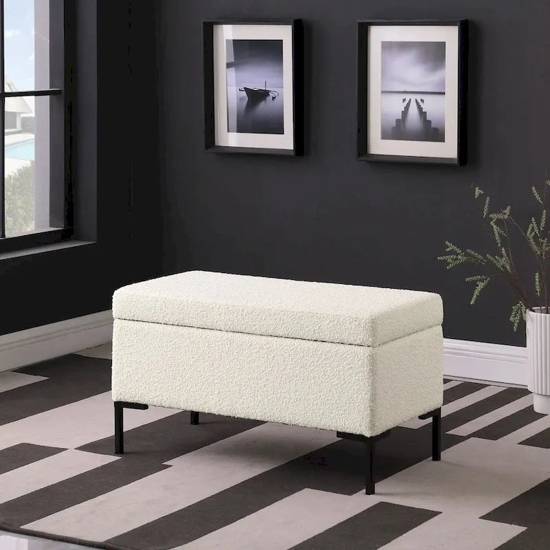 Panca Contenitore con Gambe in Metallo – Velluto Verde / Bouclé Bianco / Velluto Rosa Cipria / Tessuto Grigio, 1–2 posti