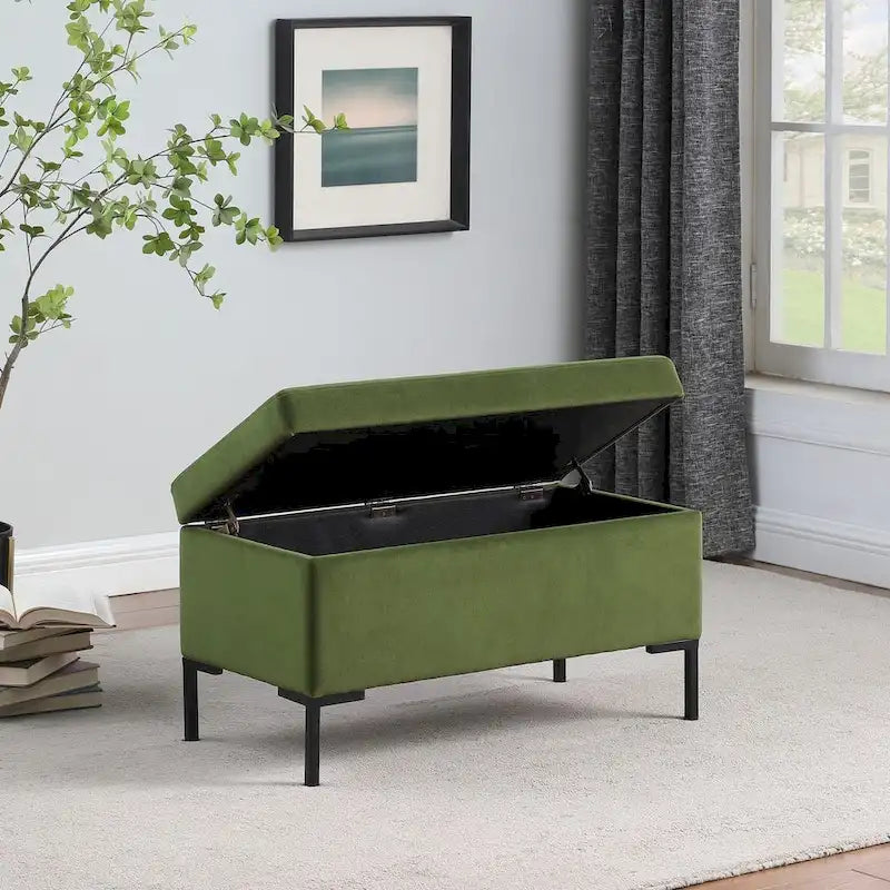 Panca Contenitore con Gambe in Metallo – Velluto Verde / Bouclé Bianco / Velluto Rosa Cipria / Tessuto Grigio, 1–2 posti