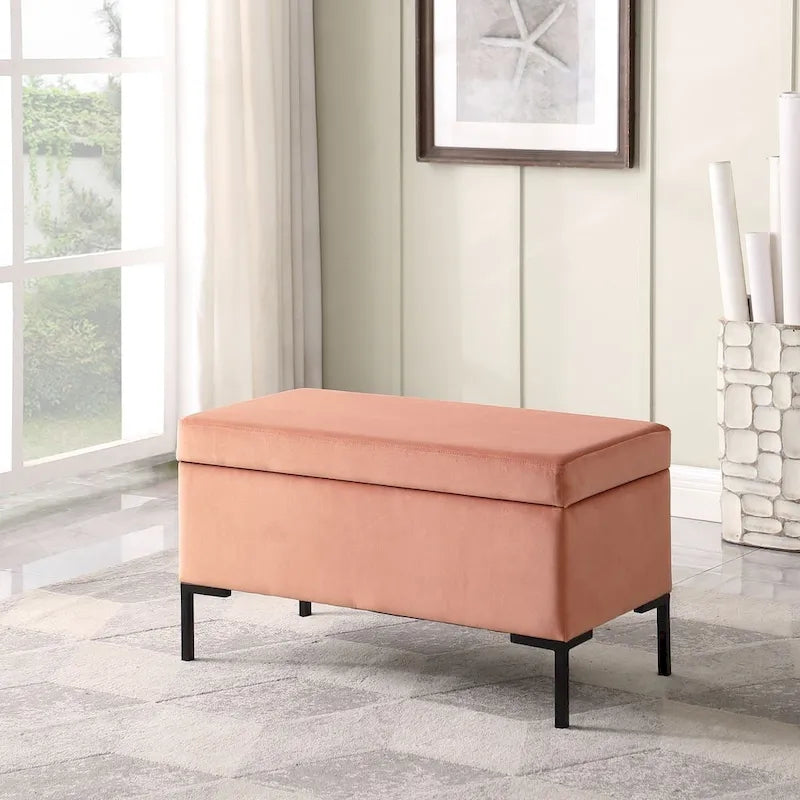 Panca Contenitore con Gambe in Metallo – Velluto Verde / Bouclé Bianco / Velluto Rosa Cipria / Tessuto Grigio, 1–2 posti