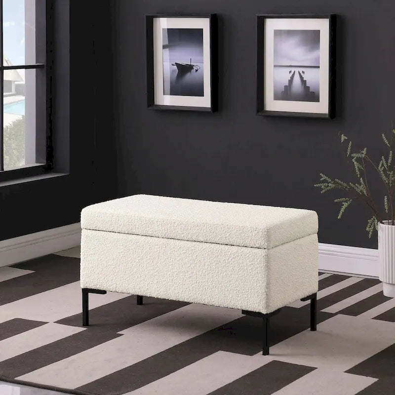 Panca Contenitore con Gambe in Metallo – Velluto Verde / Bouclé Bianco / Velluto Rosa Cipria / Tessuto Grigio, 1–2 posti