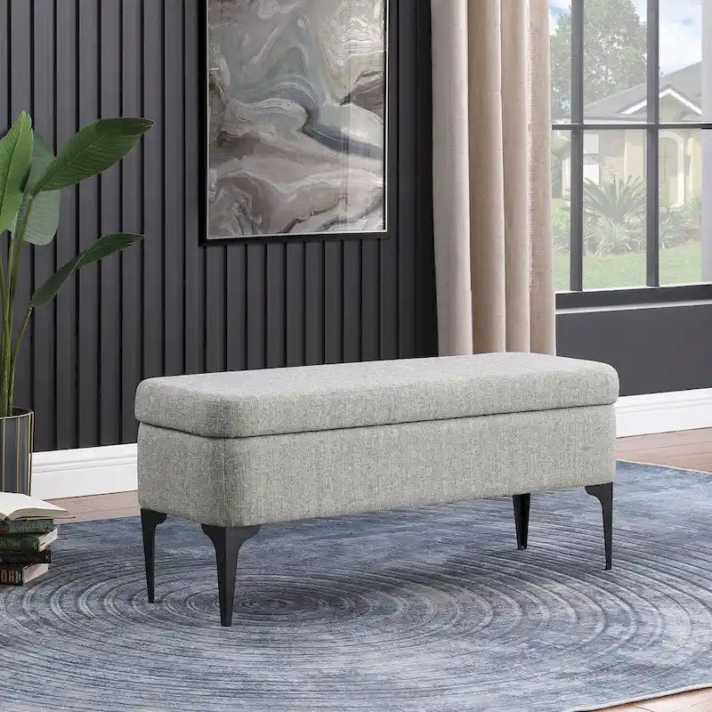 Panca Contenitore con Gambe in Metallo – Velluto Verde / Bouclé Bianco / Velluto Rosa Cipria / Tessuto Grigio, 1–2 posti