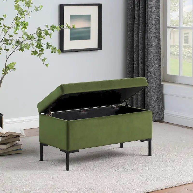 Panca Contenitore con Gambe in Metallo – Velluto Verde / Bouclé Bianco / Velluto Rosa Cipria / Tessuto Grigio, 1–2 posti