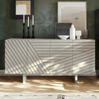 Madia/Credenza a 4 ante scanalate color crema/marrone con gambe in legno – Per 1-2 utenti