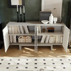 Madia/Credenza a 4 ante scanalate color crema/marrone con gambe in legno – Per 1-2 utenti