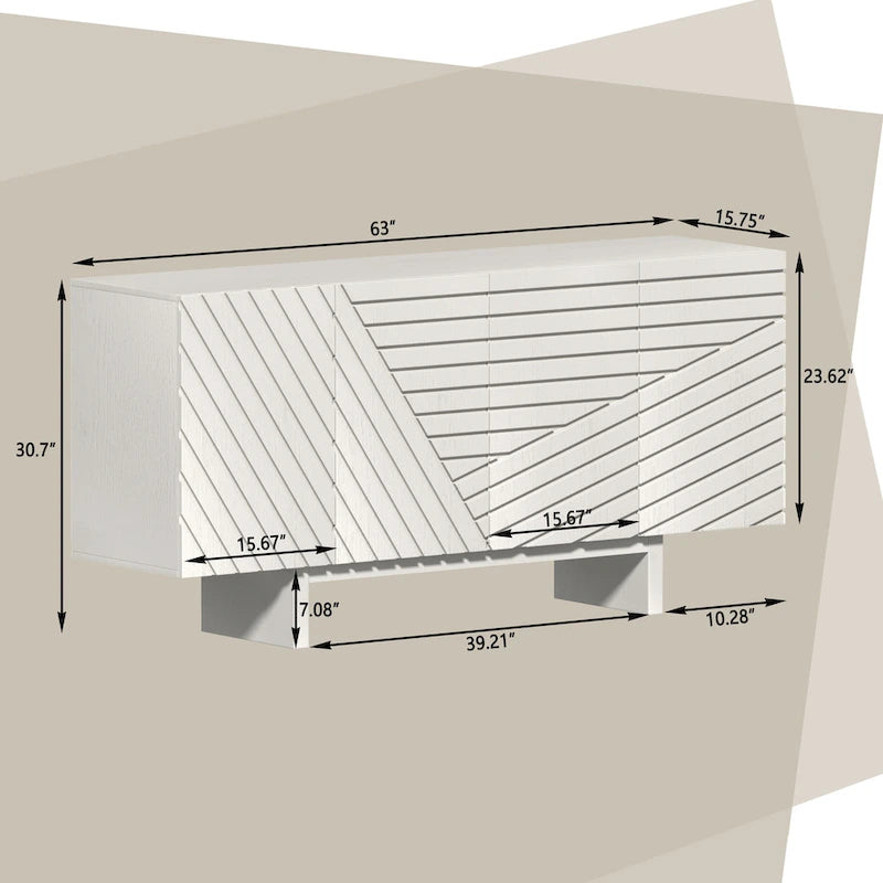 Madia/Credenza a 4 ante scanalate color crema/marrone con gambe in legno – Per 1-2 utenti