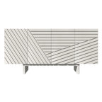 Madia/Credenza a 4 ante scanalate color crema/marrone con gambe in legno – Per 1-2 utenti