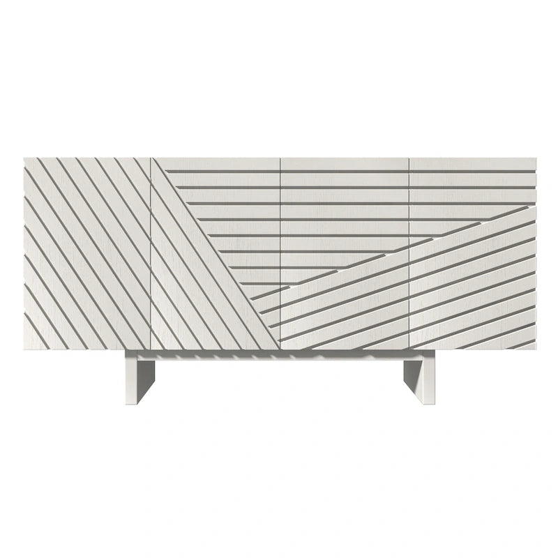 Madia/Credenza a 4 ante scanalate color crema/marrone con gambe in legno – Per 1-2 utenti