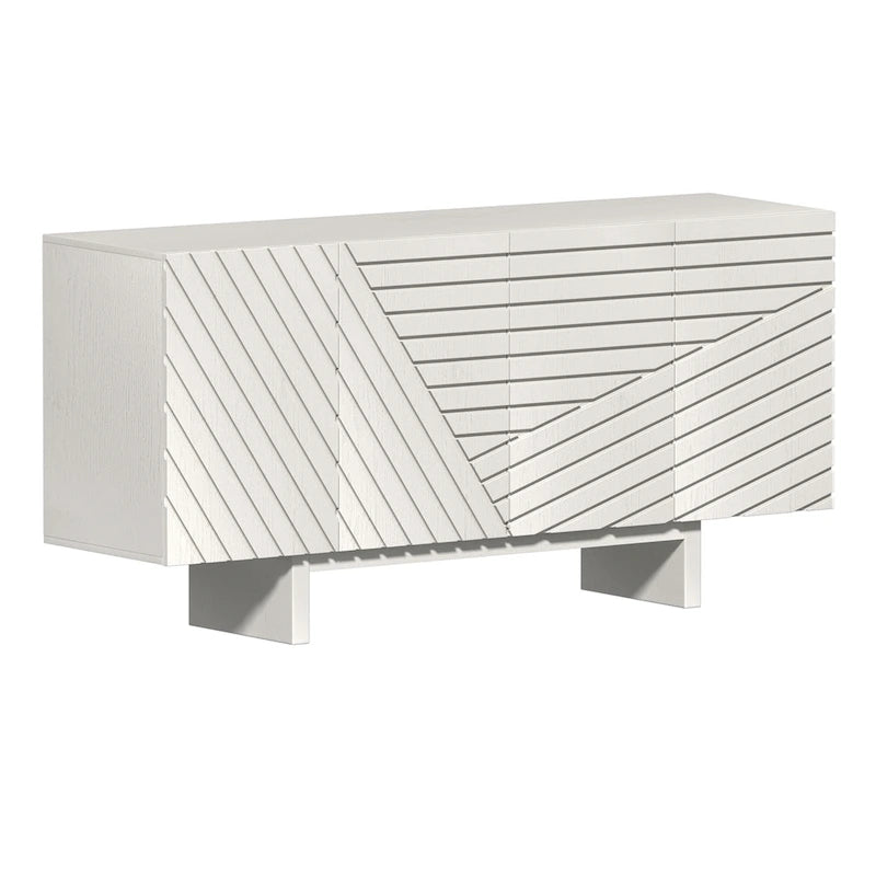 Madia/Credenza a 4 ante scanalate color crema/marrone con gambe in legno – Per 1-2 utenti