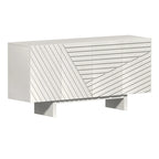 Madia/Credenza a 4 ante scanalate color crema/marrone con gambe in legno – Per 1-2 utenti