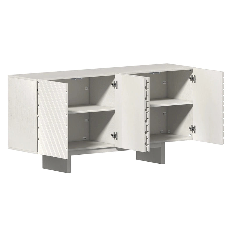 Madia/Credenza a 4 ante scanalate color crema/marrone con gambe in legno – Per 1-2 utenti