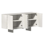 Madia/Credenza a 4 ante scanalate color crema/marrone con gambe in legno – Per 1-2 utenti