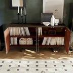 Madia/Credenza a 4 ante scanalate color crema/marrone con gambe in legno – Per 1-2 utenti