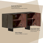 Madia/Credenza a 4 ante scanalate color crema/marrone con gambe in legno – Per 1-2 utenti