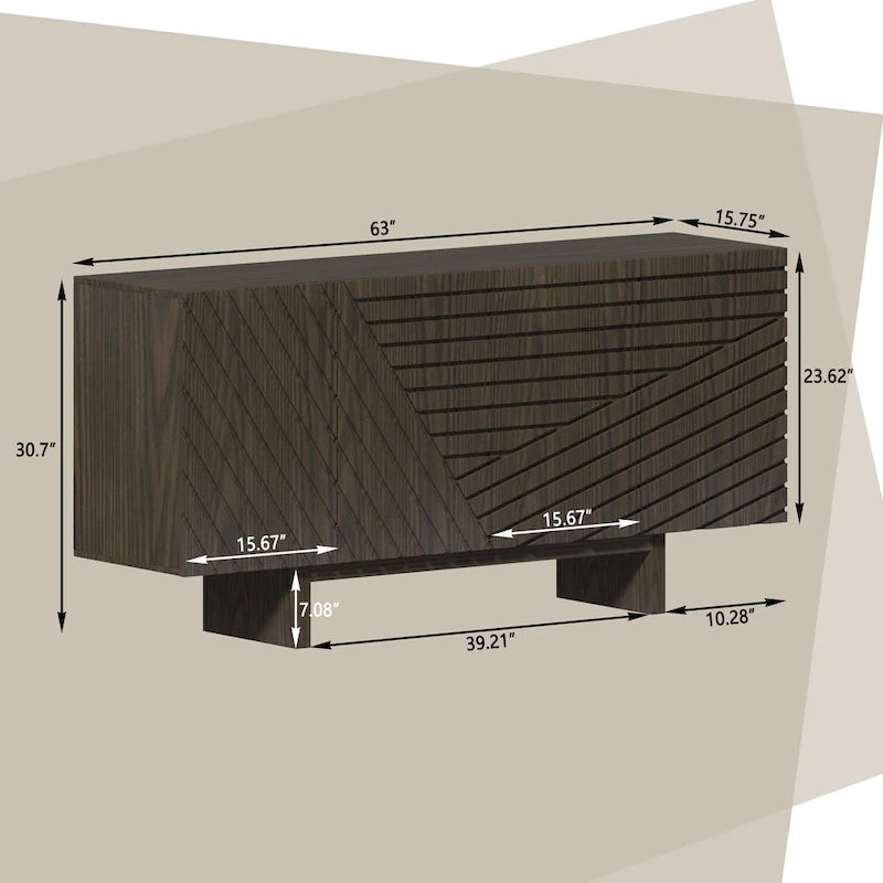 Madia/Credenza a 4 ante scanalate color crema/marrone con gambe in legno – Per 1-2 utenti