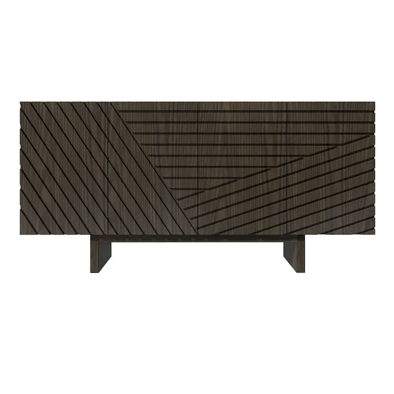 Madia/Credenza a 4 ante scanalate color crema/marrone con gambe in legno – Per 1-2 utenti