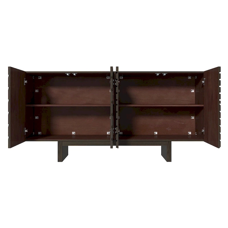 Madia/Credenza a 4 ante scanalate color crema/marrone con gambe in legno – Per 1-2 utenti
