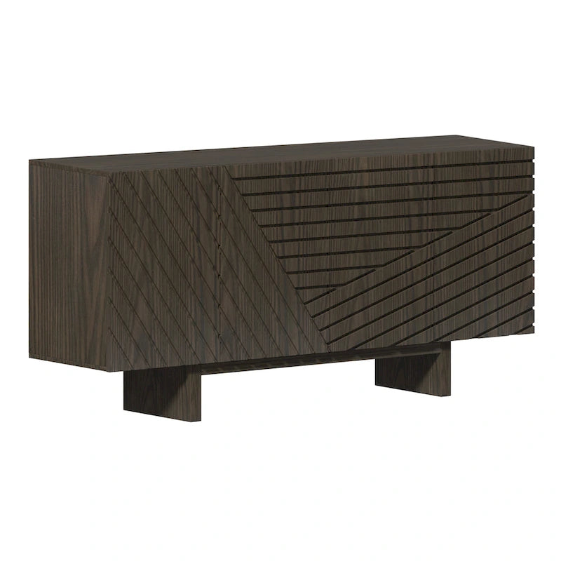 Madia/Credenza a 4 ante scanalate color crema/marrone con gambe in legno – Per 1-2 utenti