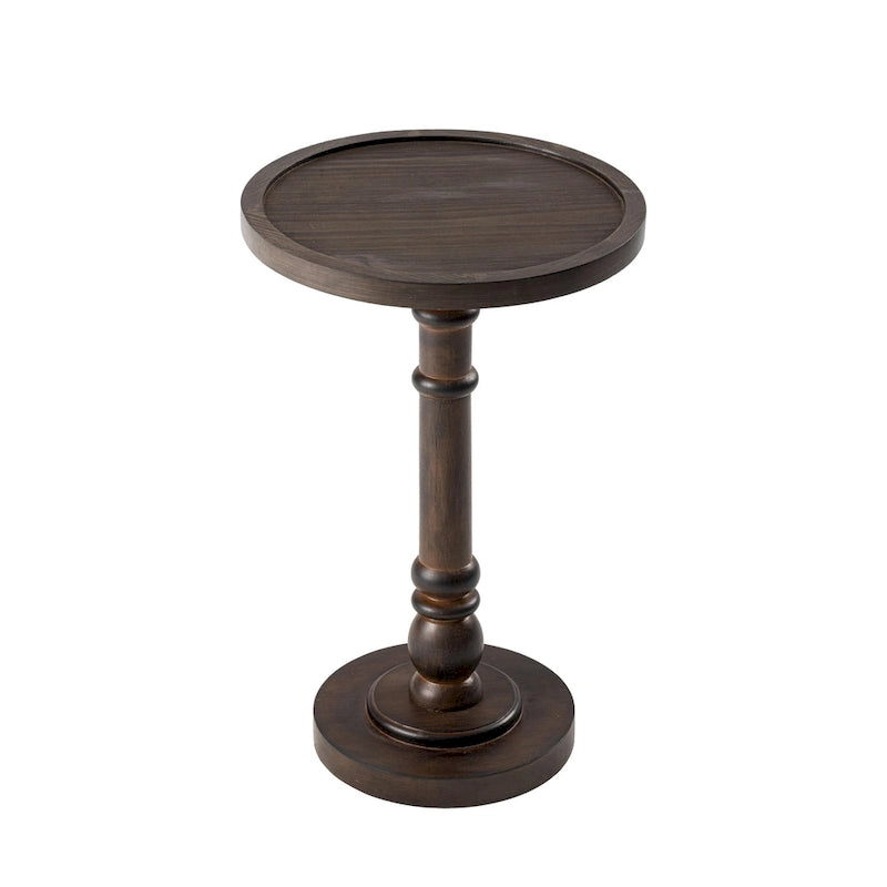 Tavolino da salotto rotondo con piedistallo – Espresso / Legno / Bianco e nero, stile rustico, 1 persona