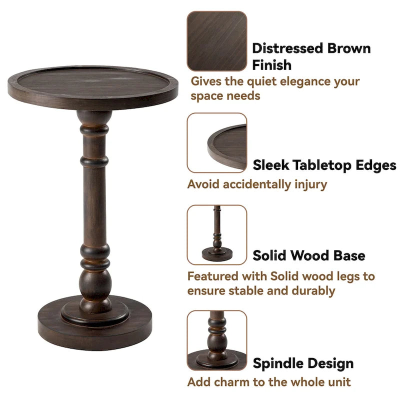 Tavolino da salotto rotondo con piedistallo – Espresso / Legno / Bianco e nero, stile rustico, 1 persona