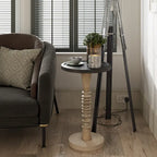 Tavolino da salotto rotondo con piedistallo – Espresso / Legno / Bianco e nero, stile rustico, 1 persona
