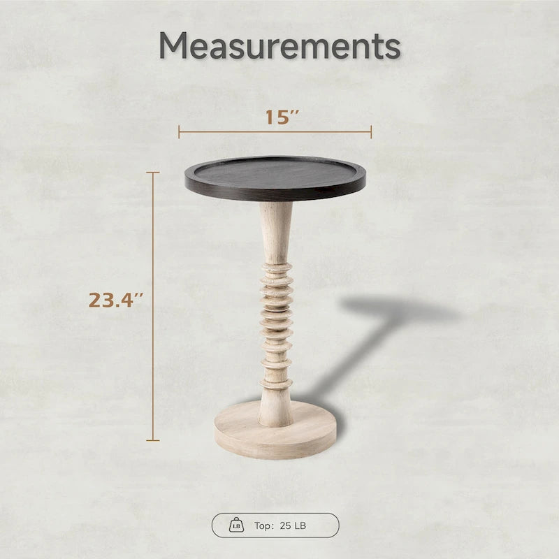Tavolino da salotto rotondo con piedistallo – Espresso / Legno / Bianco e nero, stile rustico, 1 persona