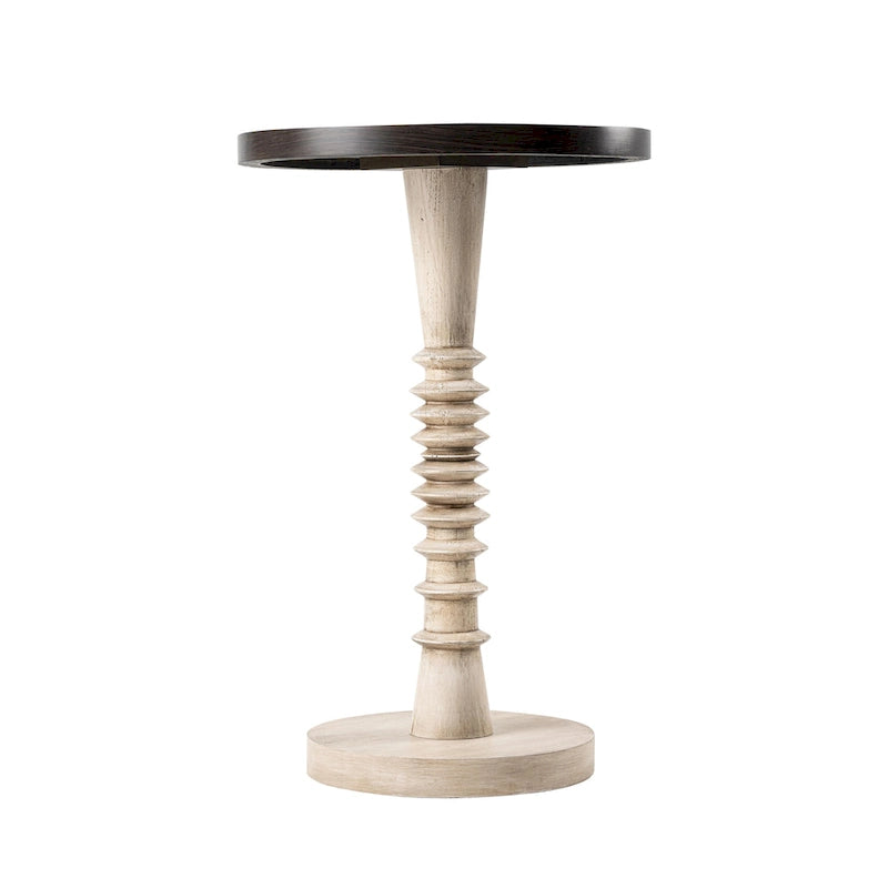 Tavolino da salotto rotondo con piedistallo – Espresso / Legno / Bianco e nero, stile rustico, 1 persona