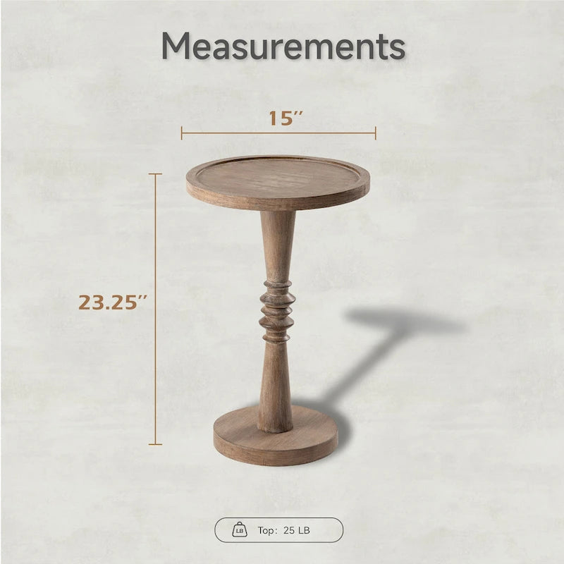 Tavolino da salotto rotondo con piedistallo – Espresso / Legno / Bianco e nero, stile rustico, 1 persona